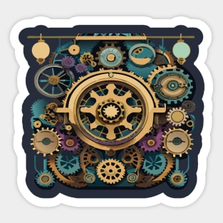 a steampunk-inspired t-shirt with intricate gears, cogs, and mechanical elements, design like tipseason. Incorporate a vintage color scheme and Victorian-era aesthetics for a retro-futuristic look Sticker